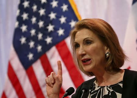 Potential Republican presidential candidate former Hewlett-Packard CEO Carly Fiorina speaks at the Iowa Faith and Freedom Coalition's forum in Waukee, Iowa, April 25, 2015. REUTERS/Jim Young