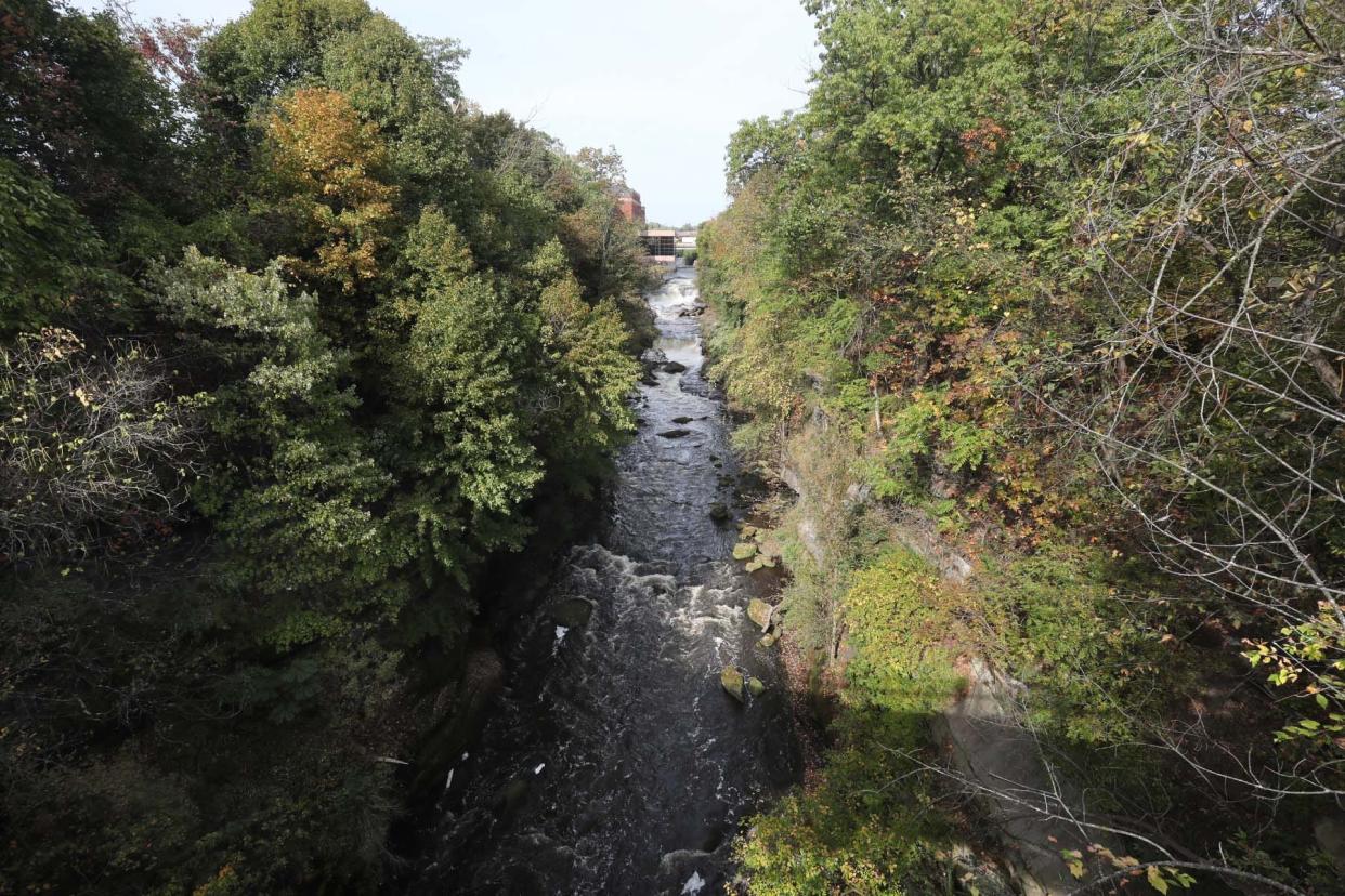 The view of the Cuyahoga River looking north from the High Bridge at High Bridge Glens Park in Cuyahoga Falls.
