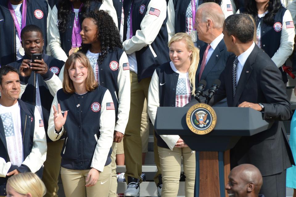 <h1 class="title">Katie Ledecky and President Obama</h1><cite class="credit">Christy Bowe/ImageCatcher News Service/Corbis via Getty Images</cite>