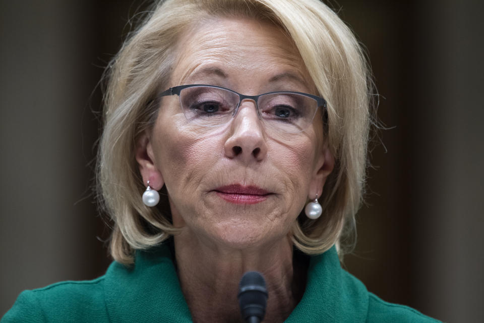 Secretary of Education Betsy DeVos testifies during the Senate Appropriations Labor, Health and Human Services, Education and Related Agencies Subcommittee hearing on the FY2021 budget for the Department of Education in Dirksen Building on Thursday, March 5, 2020. (Photo By Tom Williams/CQ-Roll Call, Inc via Getty Images)