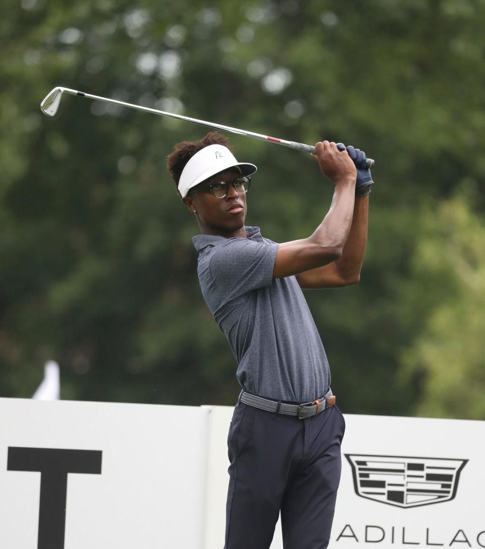 Joe Hooks hits from the No. 8 tee during the final round of the 2022 John Shippen National Invitational at the Detroit Golf Club on Sunday, July 24, 2022.