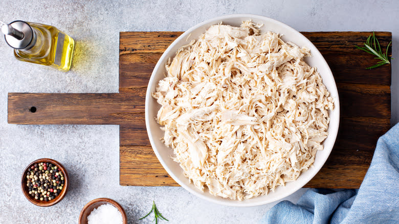 shredded chicken meat in a bowl