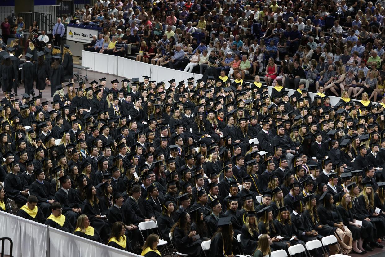 Classmates take in the ceremonies during the Southeast Polk High School 2019 graduation  at Drake University.
