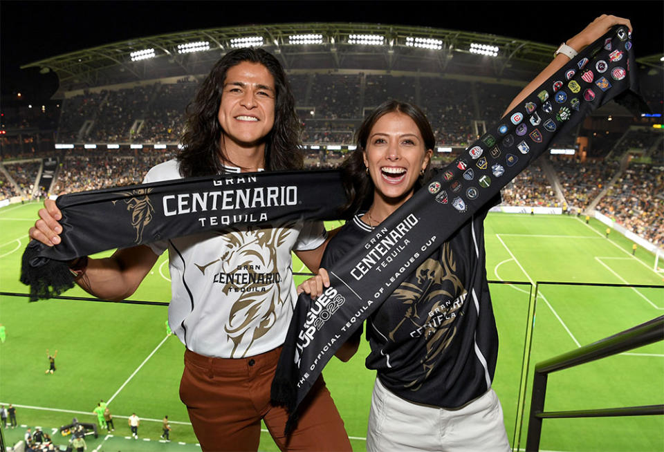 Cristo Fernandez and Paloma Cinco attend the LAFC vs. Juarez game with Gran Centenario, the Official Tequila of the Leagues Cup, at BMO Stadium on August 02, 2023 in Los Angeles, California.