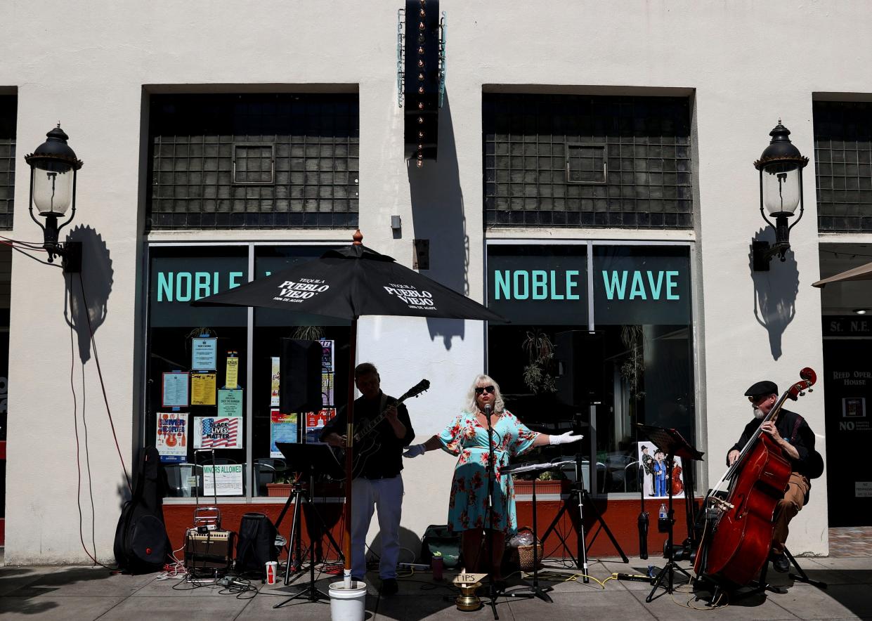 The Jazz Tones perform in front of Noble Wave during Make Music Day in Salem in June 2022.