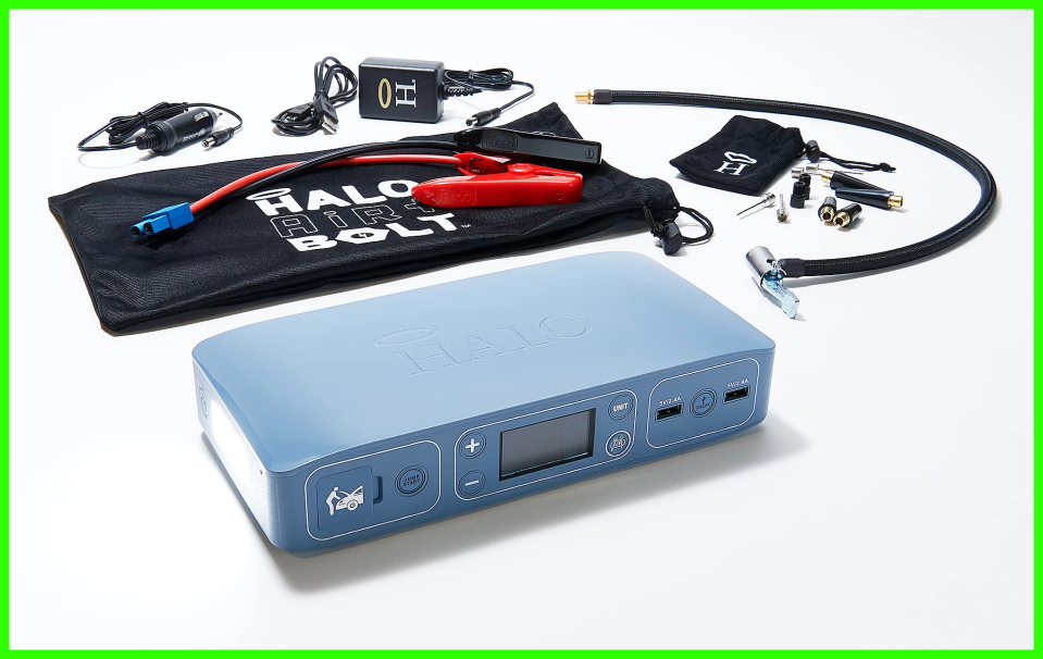 The portable charger can juice your car battery—and your smartphone. (Photo: Halo)