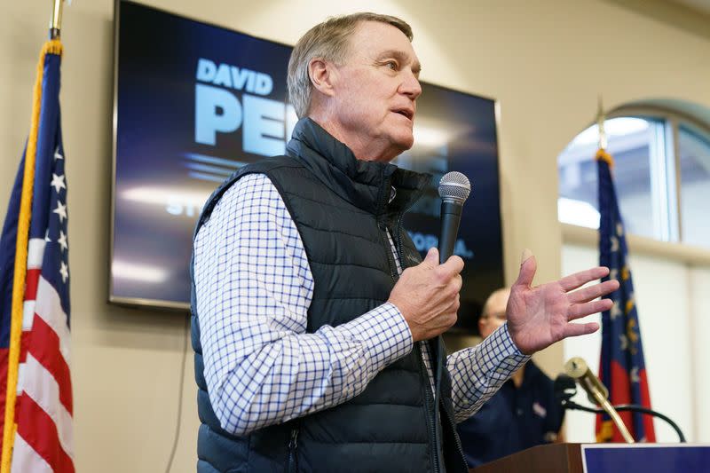 Former Republican U.S. Senator David Perdue campaigns for Governor in Covington