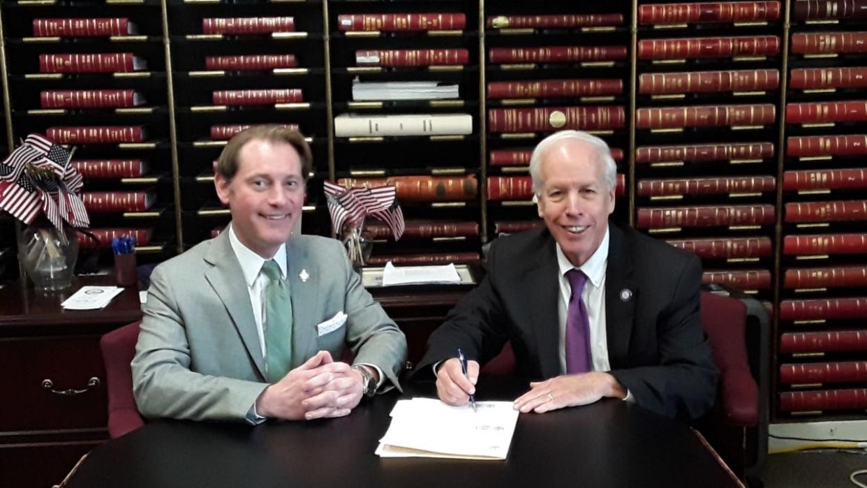 State Rep. Joe Fischer, R-Ft. Thomas, (right) filed Wednesday to run for the Kentucky Supreme Court.