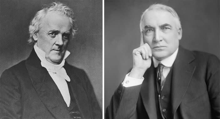 Presidents James Buchanan (left) and Warren Harding (right). 