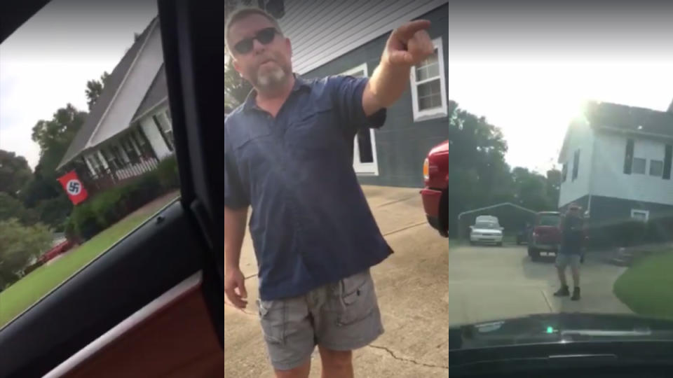 A North Carolina woman confronted a man over his Nazi flag display. (Page Braswell/Facebook)