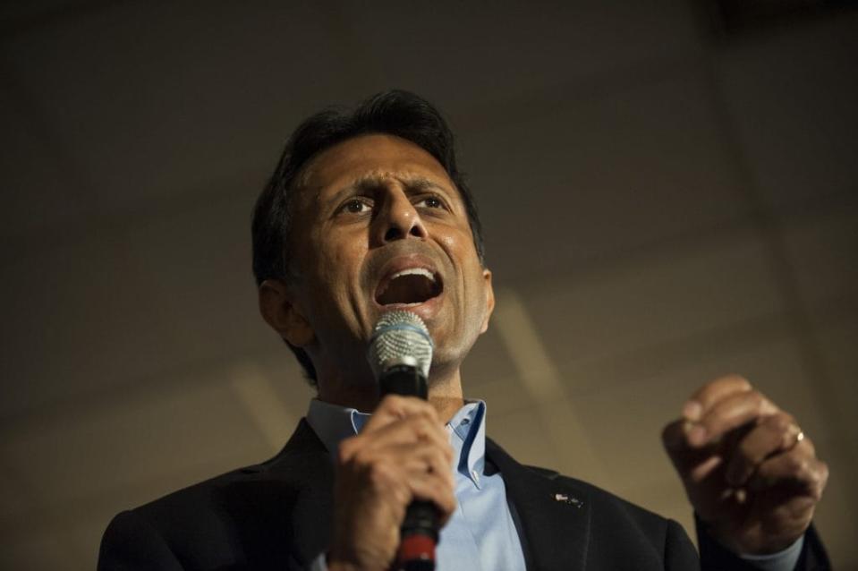 Gov. Bobby Jindal (R-LA) introduces Republican presidential candidate Sen. Marco Rubio (R-Fla.) to a crowd of supporters Courtyards of Andover Event Center in Andover, MN. (Photo by Stephen Maturen/Getty Images)