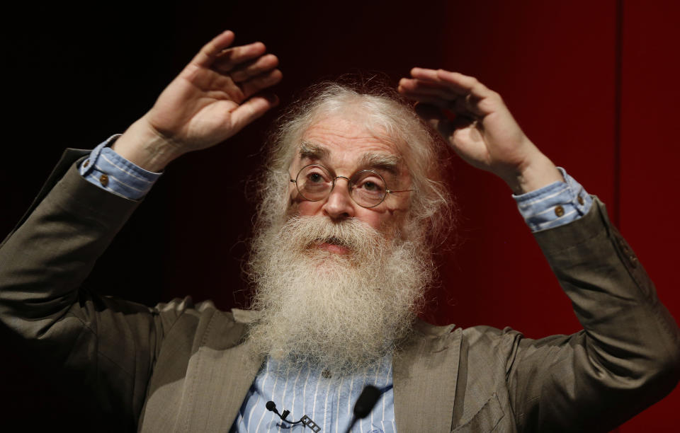 Irving Finkel, curator in charge of cuneiform clay tablets at the British Museum, speaks to the media during the launch of his book 'The Ark Before Noah' at the British Museum in London, Friday, Jan. 24, 2014. The book tells how he decoded the story of the Flood and offers a new understanding of the Old Testament's central narratives and how the flood story entered into it. (AP Photo/Sang Tan)