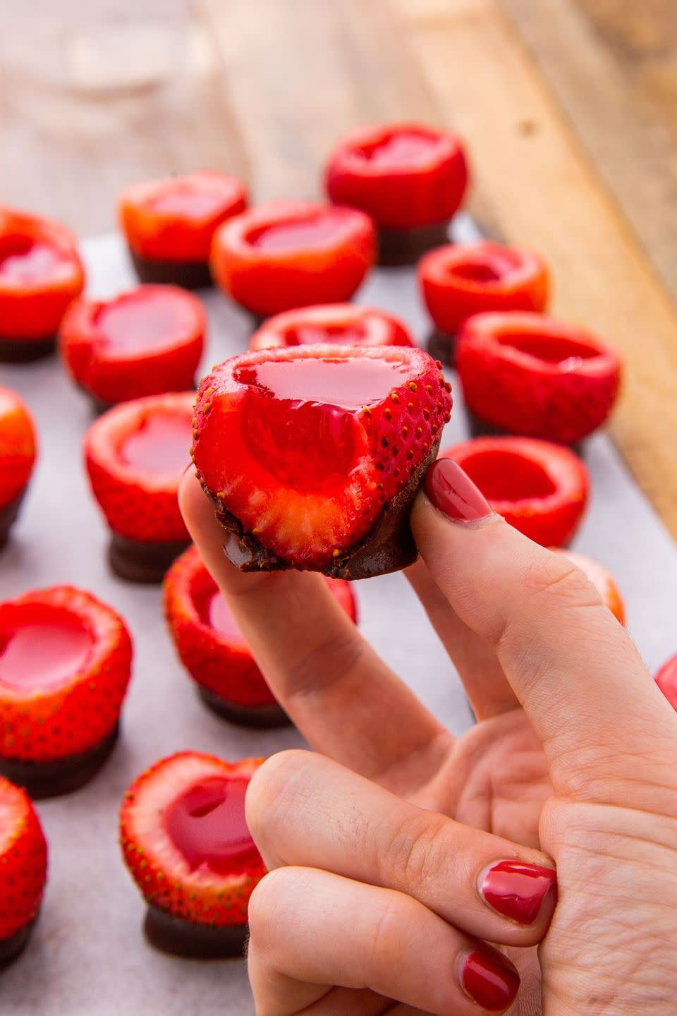 Chocolate Covered Strawberry Jell-O Shots