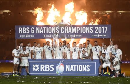 Rugby Union - Ireland v England - Six Nations Championship - Aviva Stadium, Dublin, Republic of Ireland - 18/3/17 England celebrate with the Six Nations trophy after the game Reuters / Clodagh Kilcoyne Livepic