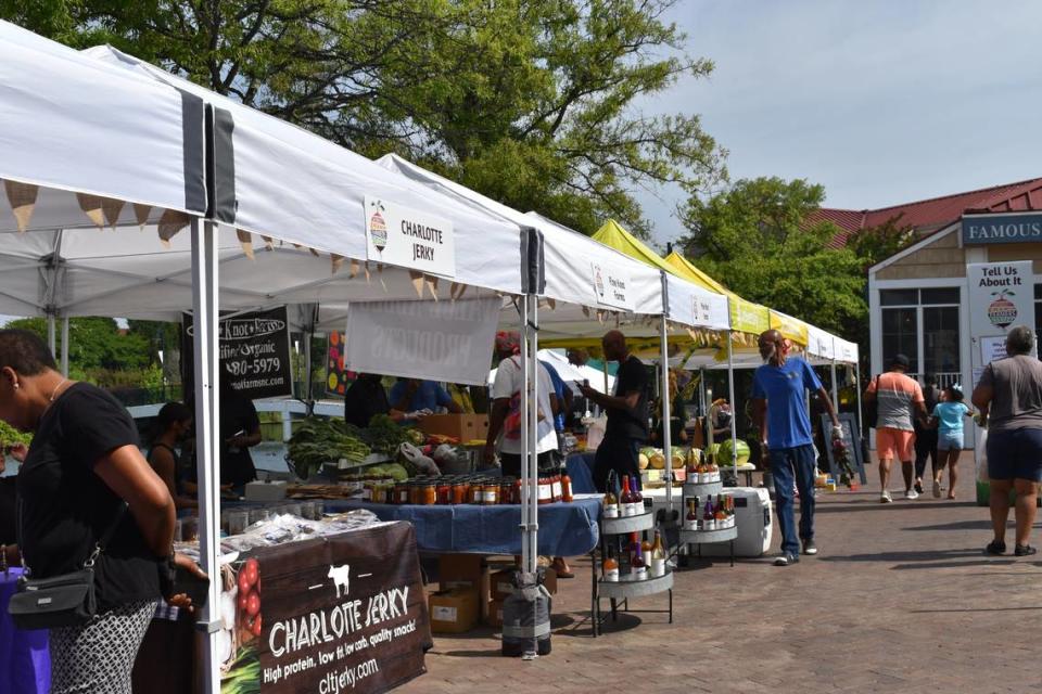 The University City Farmers Market features fruits, vegetables, meats, pasture-raised eggs, artisanal food, wellness products, and other curated items.
