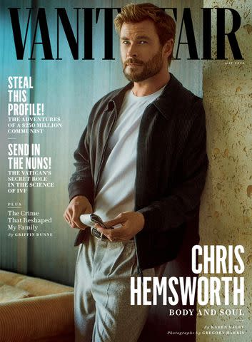 <p>Gregory Harris/Vanity Fair</p> Hemsworth appears on the cover for the 2024 May issue of 'Vanity Fair'