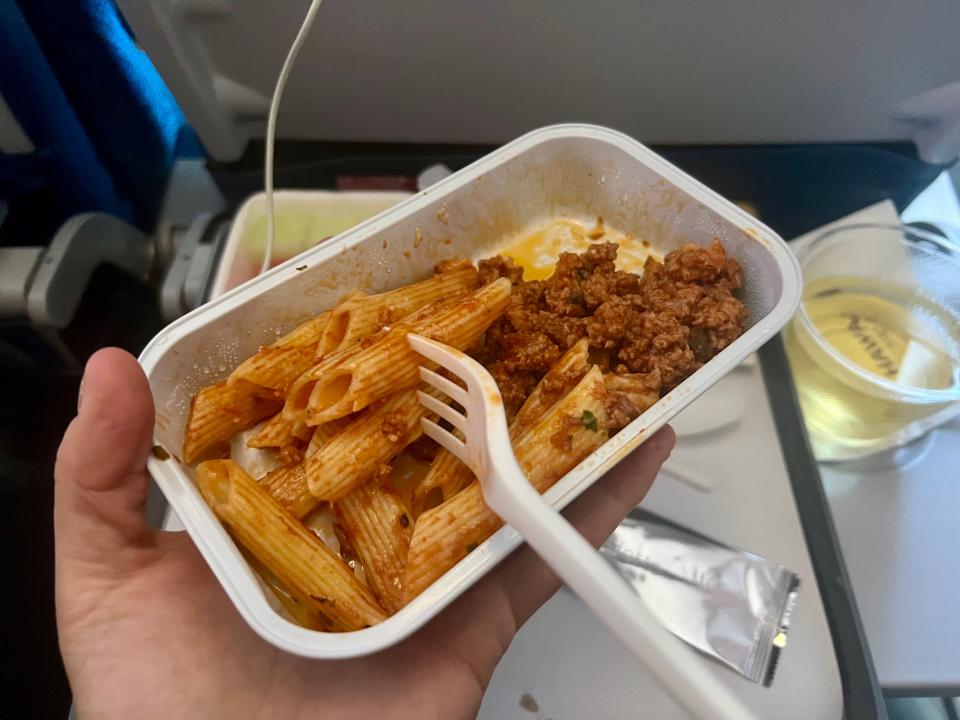 The author's pasta and meat sauce meal.