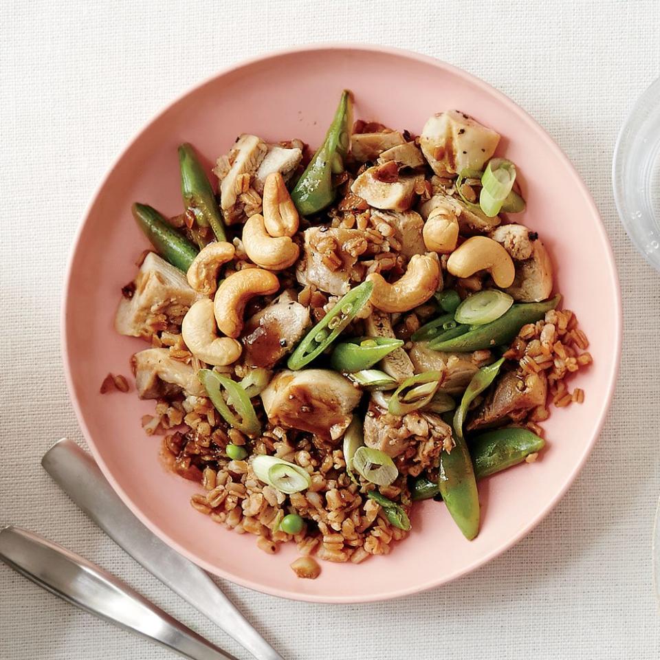 Cashew Chicken Wheat Berry Salad With Peas