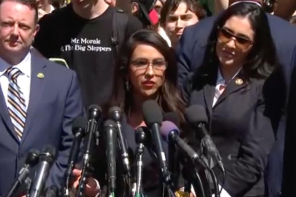 Rep Lauren Boebert speaks at the campus of GW University in Washington DC (Screenshot / CNN)