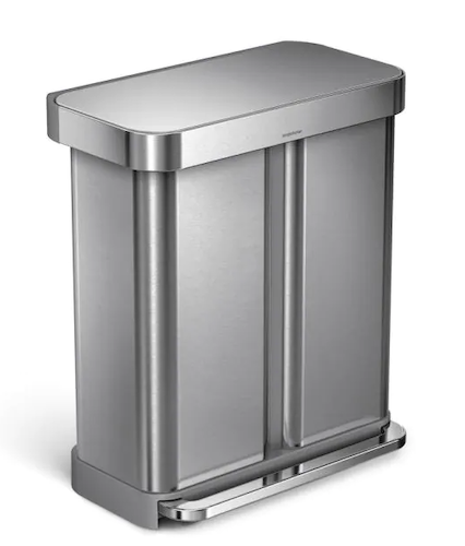 Simplehuman 58-Liter Brushed Stainless Steel Dual Compartment Recycling Step-On Trash Can