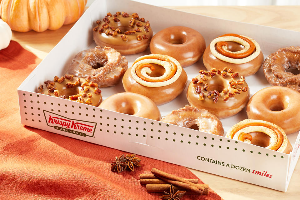 A suite of pumpkin spice-scented doughnuts are now available. (Courtesy Krispy Kreme)