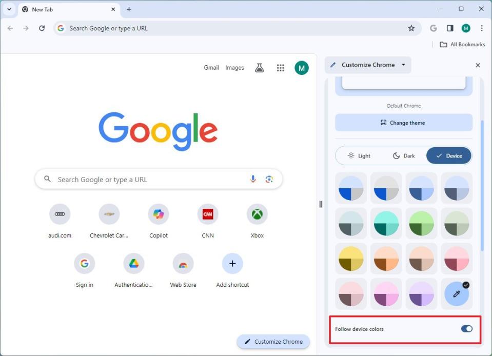 Chrome follow device controls