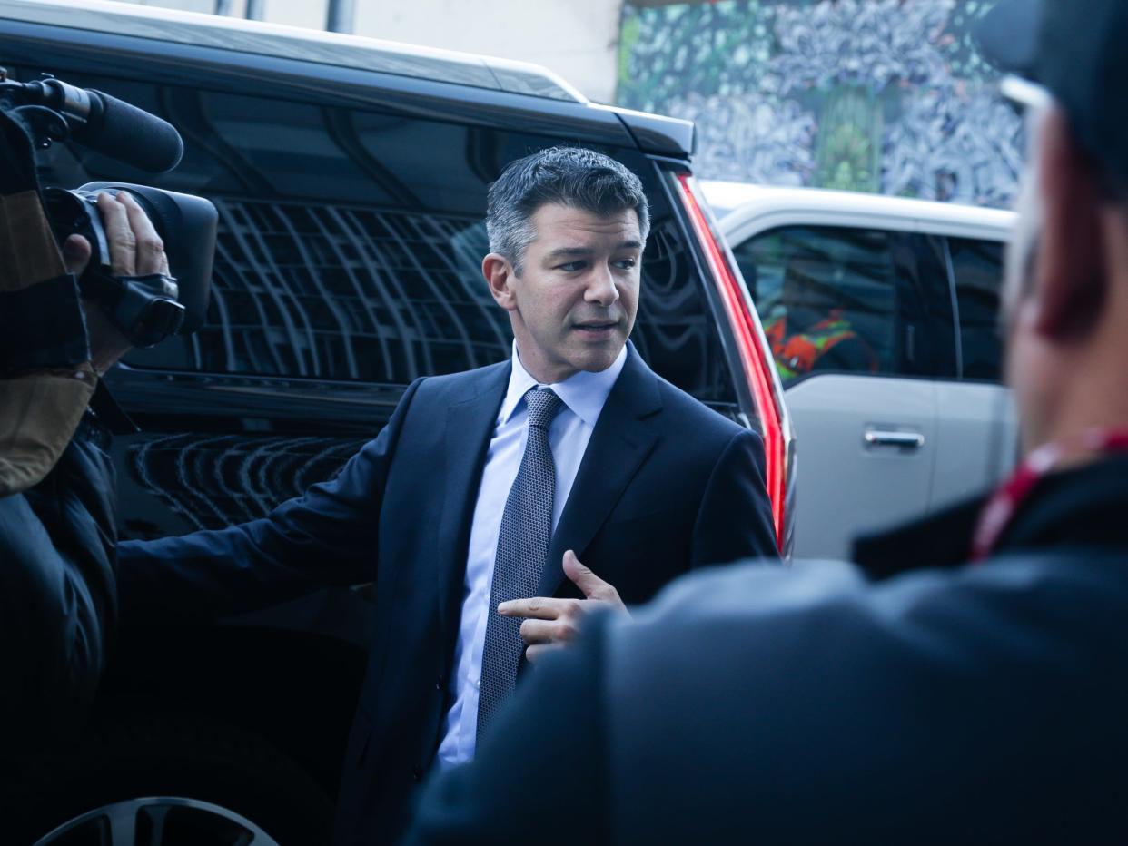 Former Uber CEO Travis Kalanick leaves a courthouse on February 6, 2018 in San Francisco, California.