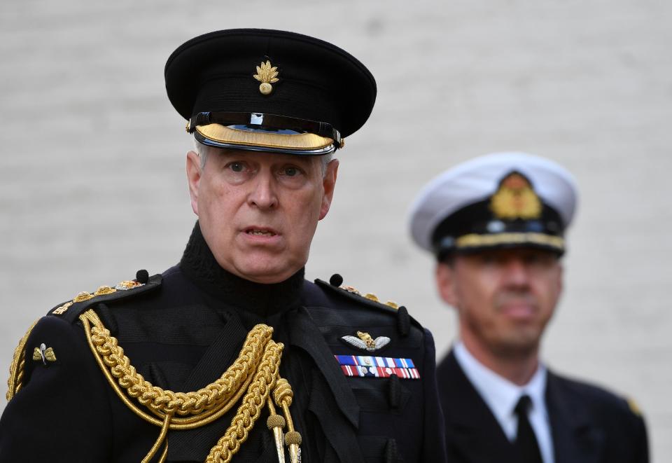 Prince Andrew, Duke of York, attends a ceremony commemorating the 75th anniversary of the liberation of Bruges on Sept. 7, 2019 in Bruges, Belgium.