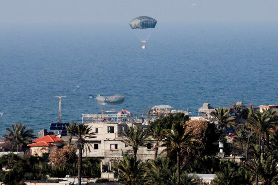 Aid is air-dropped in to Rafah (Reuters)