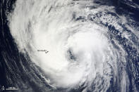 A NASA satellite caught this image of Tropical Storm Leslie as it passed over Bermuda on Sept. 9, 2012.