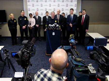 Milwaukee Police Chief Edward Flynn speaks at a news conference for the 300-year-old Stradivarius violin that was taken from the Milwaukee Symphony Orchestra's concertmaster in an armed robbery after it was recently recovered, in Milwaukee, Wisconsin February 6, 2014. REUTERS/Darren Hauck