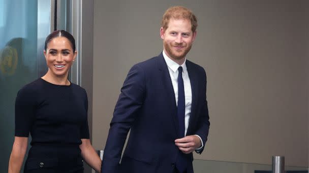 PHOTO: Meghan, Duchess of Sussex and Britain's Prince Harry arrive to celebrate Nelson Mandela International Day at the United Nations Headquarters in New York, July 18, 2022.  (Brendan Mcdermid/Reuters)