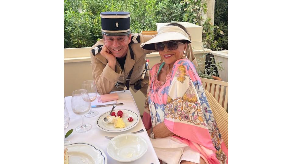 Joan Collins wearing a kaftan in St Tropez