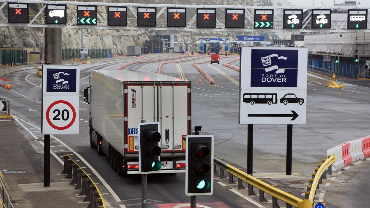 LKW im Hafen von Dover: Finanzminister Javid ruft die britische Wirtschaft auf, die Forderung nach einer Angleichung an EU-Regeln nach dem Brexit aufzugeben.