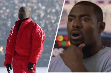 Photo of Kanye West at his Donda concert next to Wee-Bey from The Wire looking shocked