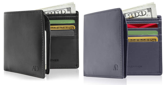 Access Denied Genuine Leather Slim Wallets for Men - Bifold Mens Wallets RFID Blocking with Flip Up ID Window, Black
