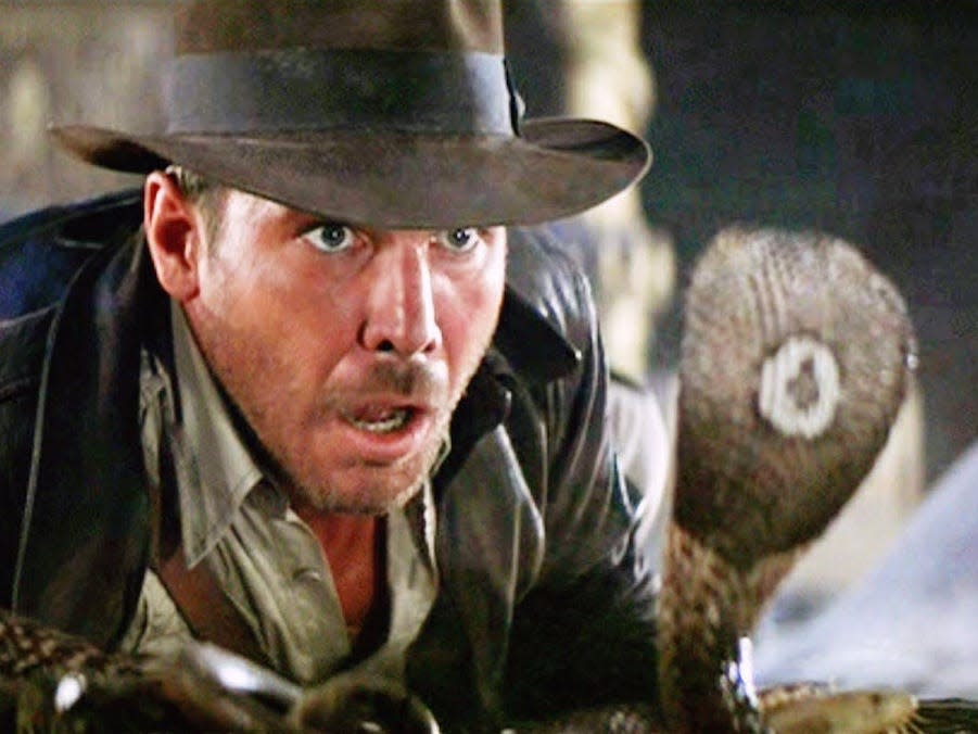 Harrison Ford as Indiana Jones and the cobra in "Raiders of the Lost Ark."