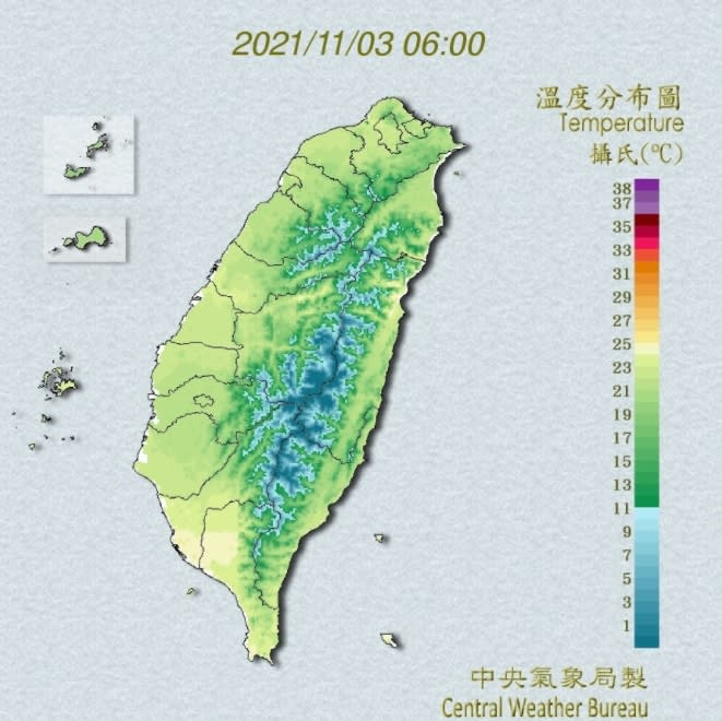 今天受到東北風影響，屬微涼的天氣。（圖／翻攝自中央氣象局）