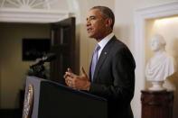 U.S. President Barack Obama delivers a statement on Iran at the White House in Washington, January 17, 2016. REUTERS/Carlos Barria