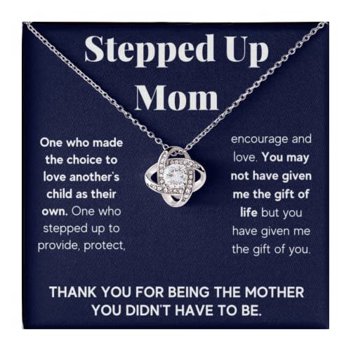 Bonus Mom Necklace Gifts Step Mom Mothers Day Gift Stepped Up Mom From Step Daughter Stepson To My Bonus Mom Pendant Jewelry Present with Message Card and Gift Box. Gift for Stepmom. Bonus Mom Gift. Necklace for Mom (Standard Box, Step Mom Knot)