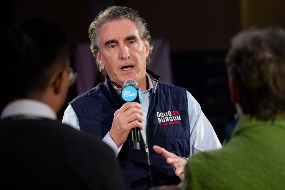 Republican presidential candidate Doug Burgum speaks during the Seacoast Media Group and USA TODAY Network 2024 Republican Presidential Candidate Town Hall Forum.
