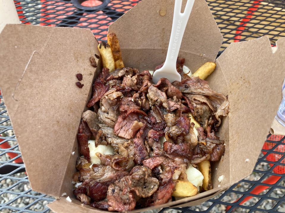 Montreal smoked-meat poutine, shown May 20, 2022 at Maudite Poutine in Burlington.