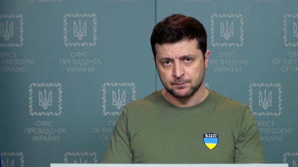 Le président ukrainien Volodymyr Zelensky lors d'une conférence de presse à Kiev le 3 mars 2022. - UKRAINE PRESIDENCY / AFP