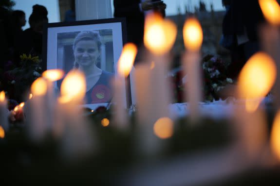 A candle-lit memorial for Labour MP Jo Cox who was killed on June 16, 2016. While serving  in the British parliament, Cox said, "I will not live in a country where thousands of people are living lonely lives forgotten by the rest of us.’’