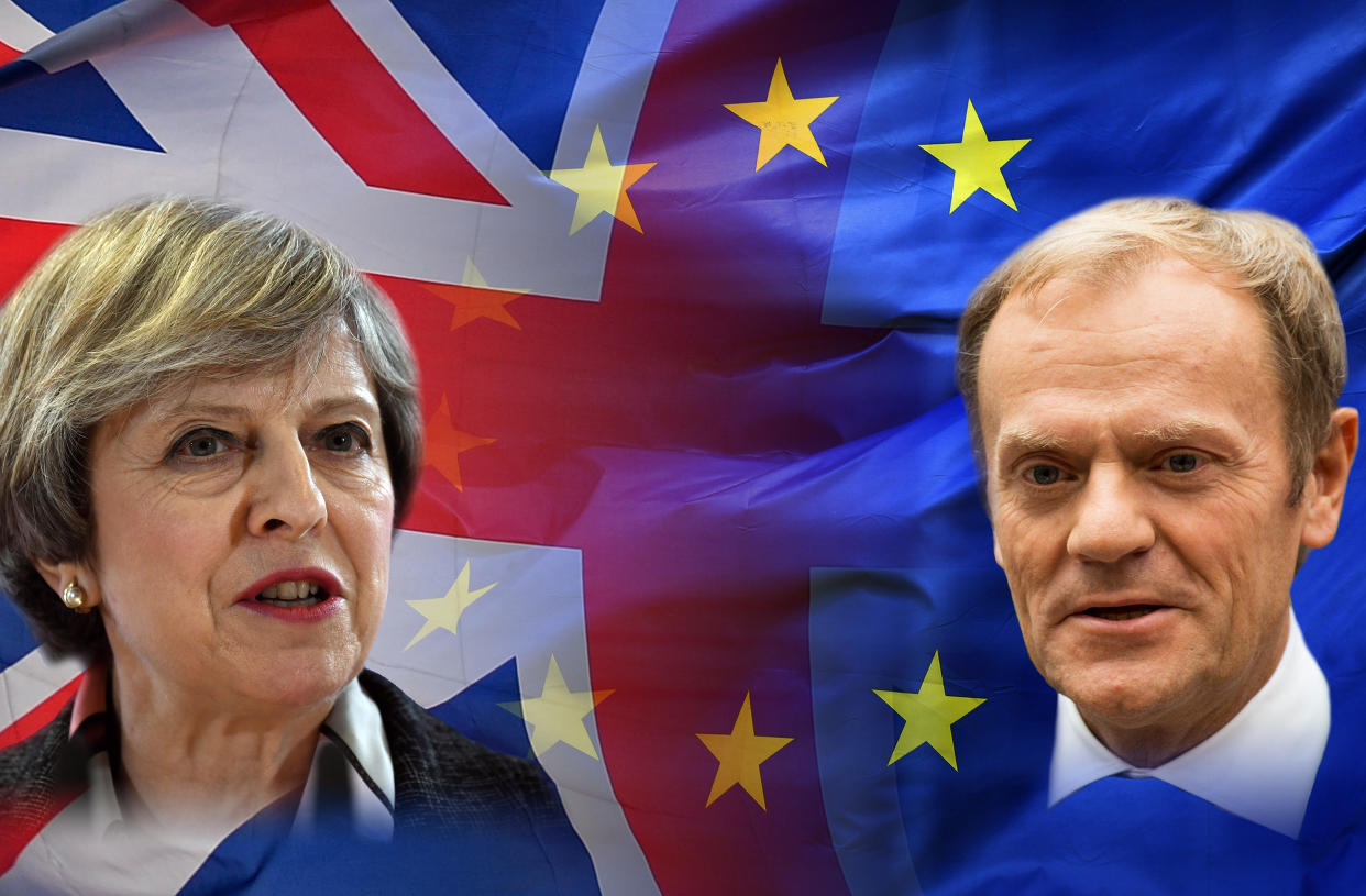 Prime minister Theresa May and EU Council president Donald Tusk (Getty)