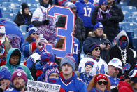 Fans show their support for Buffalo Bills safety Damar Hamlin prior to an NFL wild-card playoff football game between the Buffalo Bills and the Miami Dolphins, Sunday, Jan. 15, 2023, in Orchard Park, N.Y. (AP Photo/Jeffrey T. Barnes)