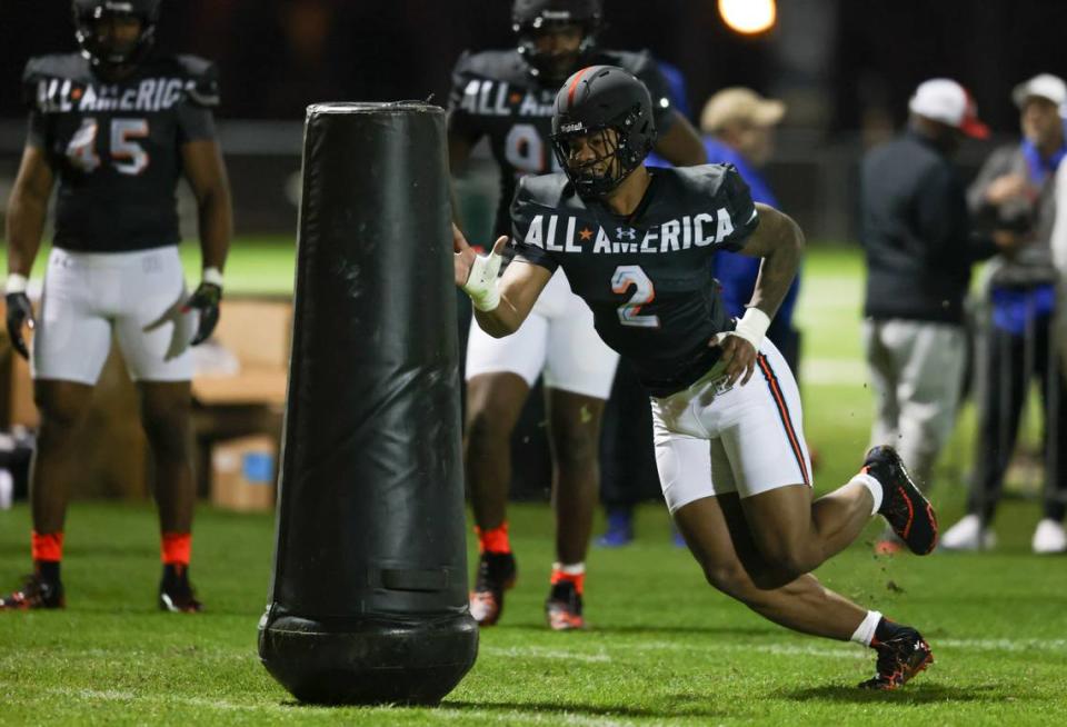 Dylan Stewart (2) practices for the Under Armour Next All-America Game at the ESPN Wide World of Sports in Kissimmee, Florida on December 30, 2023.