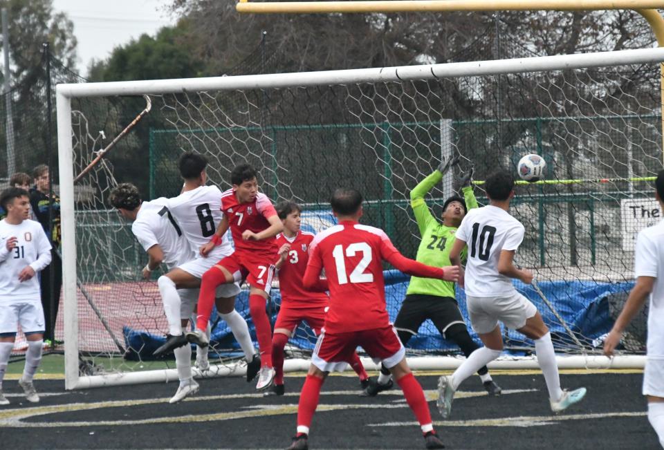 Oxnard scores a goal during its 3-0 win over Hueneme at the Buena High New Year's Tournament on Thursday.