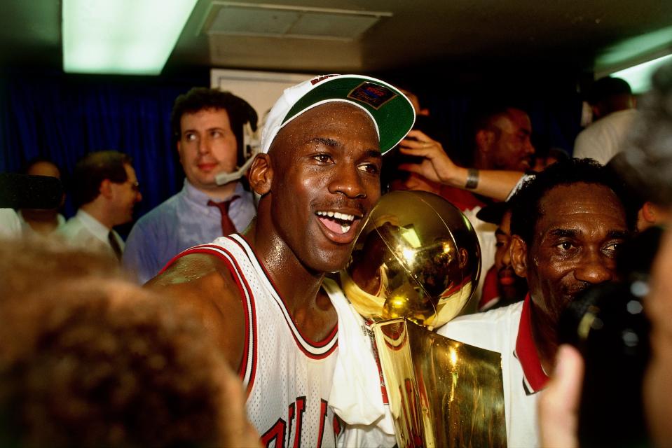 Michael Jordan after his Game 6 win of the NBA Finals, June 14, 1992.