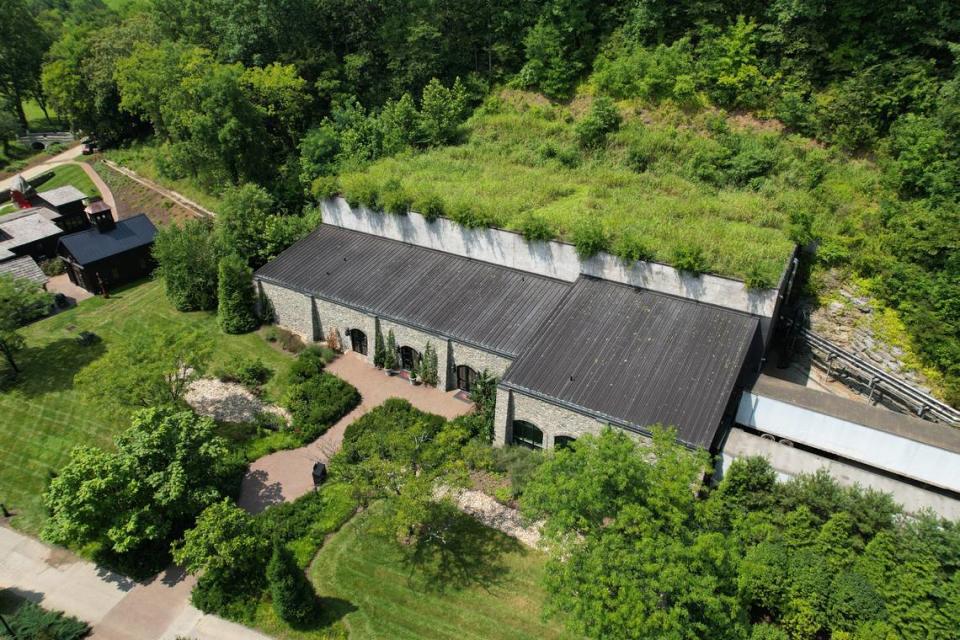 The Limestone Cellar building on the Maker’s Mark distillery campus in Loretto was built in 2016 and is built into the side of a hill. It isn’t truly underground but has a living roof with three feet of soil on top. The unique warehouse maintains a temperature about 50 degrees year-round that slows the whisky aging process.